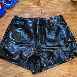 Le Lis Shiny Black High-Waist Shorts